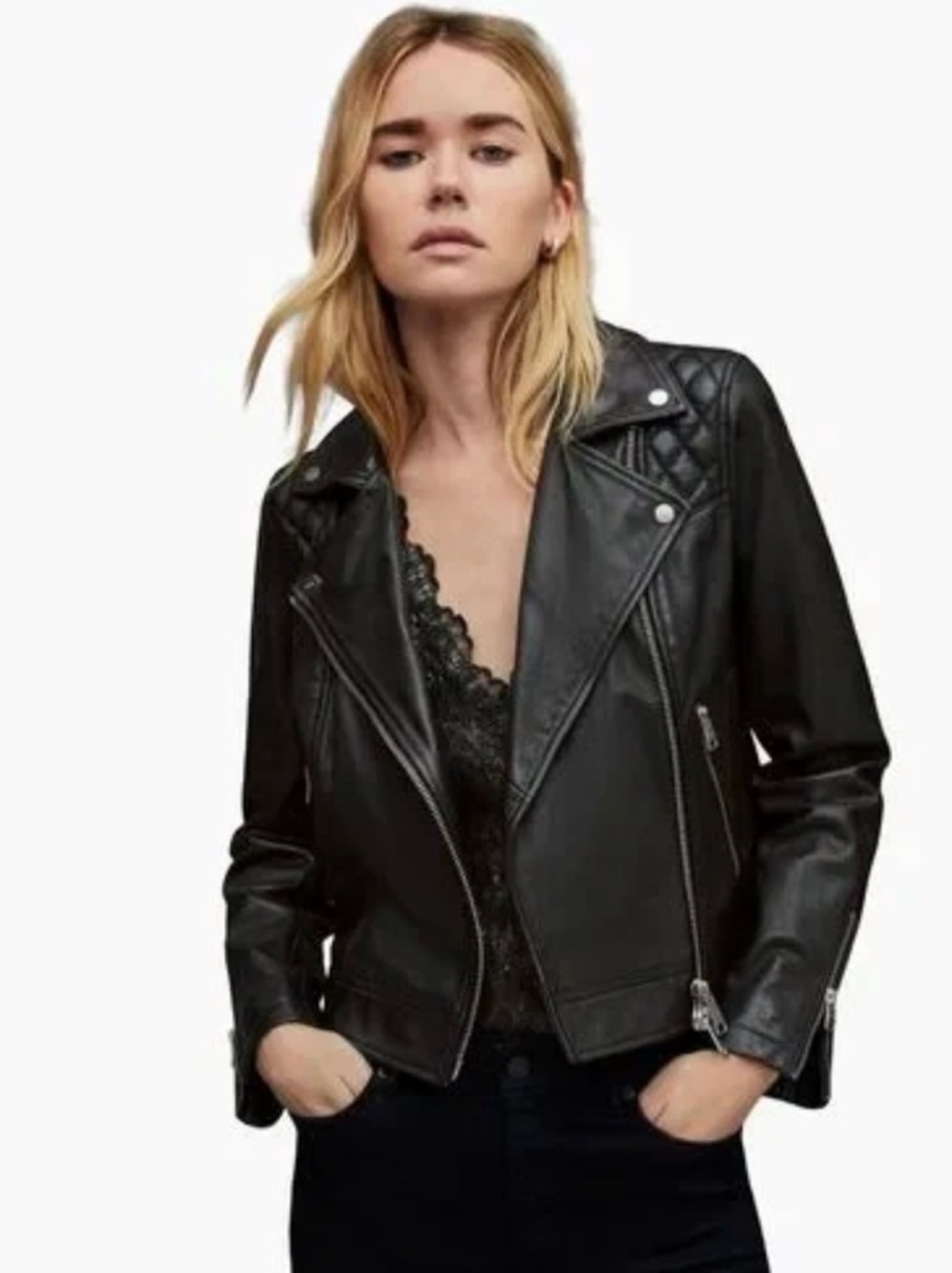 ALLSAINTS Caden Leather Biker Jacket Black US 2